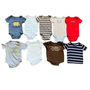 9 Short-Sleeved Baby Onesies from Carter's, Duck Duck Goose, Mon Cheri, 9 Months